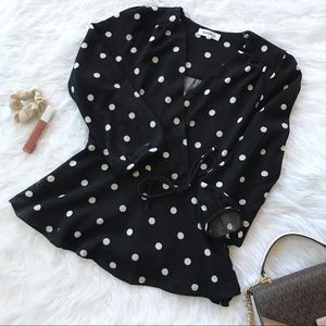 Monteau Polka Dot Wrap Peplum Blouse